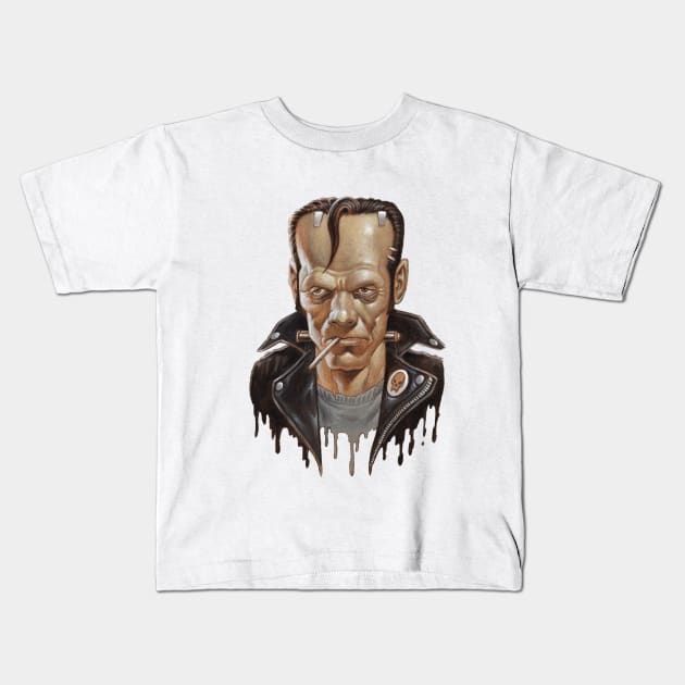 1950's Greaser Frankenstein Kids T-Shirt by Paul_Abrams